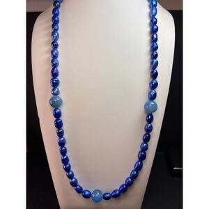 NEW blue freshwater pearls and agate 32 inch necklace with sterling silver clasp